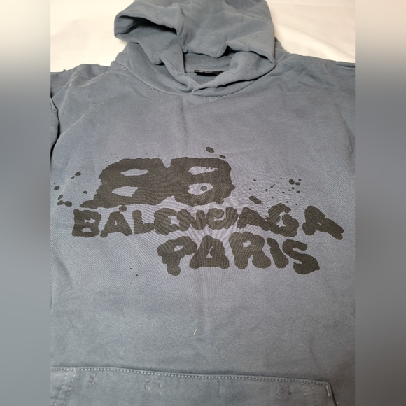 Balenciaga Men's Slate Blue Hoodie with Graphic - Picture 3 of 6